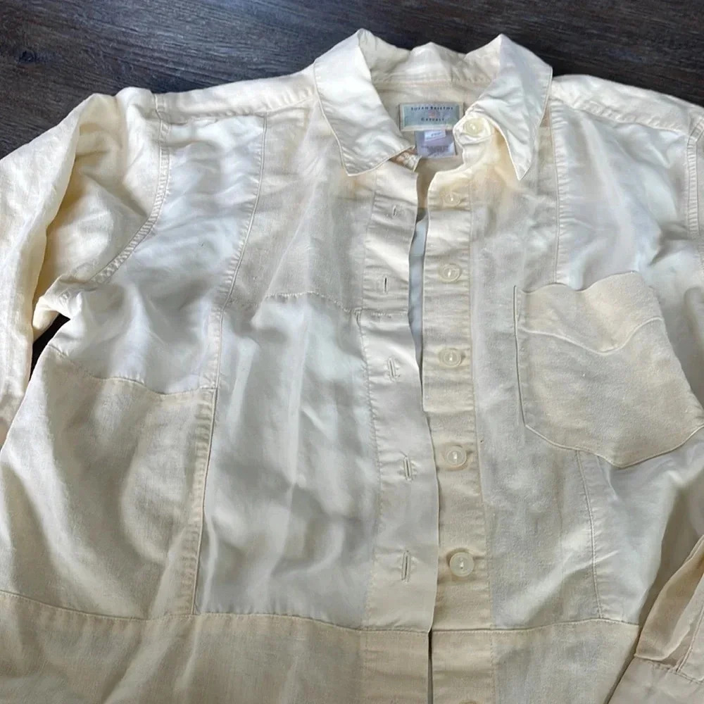 Susan Bristol Casuals Linen Patchwork Yellow Button Down - Picture 6 of 8